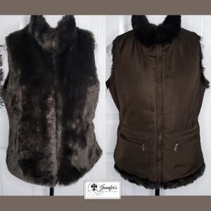 Liz Claiborne Women's Brown Faux Fur/Nylon Reversible Vest